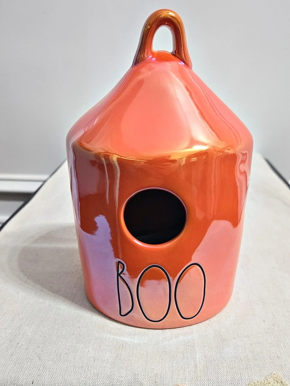 Rae Dunn BOO Iridescent Orange Ceramic Birdhouse